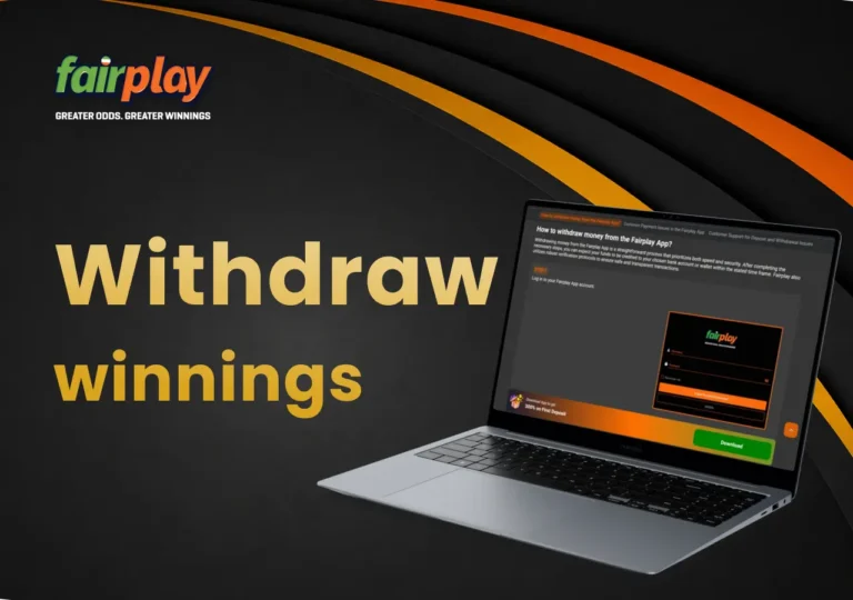 FairPlay withdrawal steps shown on a laptop screen for cashing out winnings.
